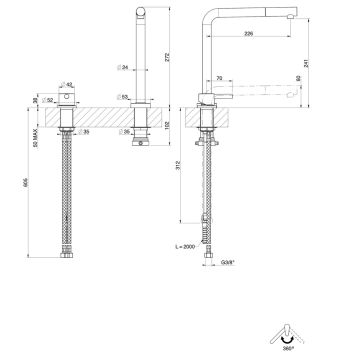 Teleskop-Küchenarmatur TASCA ORION ABT INOX mit ausziehbarer Handbrause