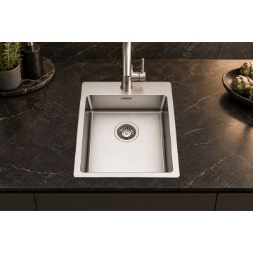 Inox kuhinjsko korito 380×510 mm, SatinPlus površina, vgradna ali ploskovna montaža za 45 cm omarice, varjeno  – ASOLO 34