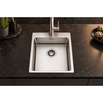 Enojno inox kuhinjsko korito 440×510 mm, vsadna ali ploska vgradnja v omarice od 50 cm, SatinPlus površina, 20 cm globina – ASOLO 40