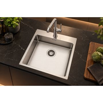 Enojno pomivalno korito inox SatinPlus 490×510 mm, vsadno korito za 60 cm omarico, brez odcejalnika – TASCA ASOLO 45