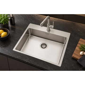 Enojno pomivalno korito nerjaveče jeklo SatinPlus 640×510 mm, vsadna ali ploskovna montaža za 70 cm omarico, varjeno – TASCA ASOLO 60