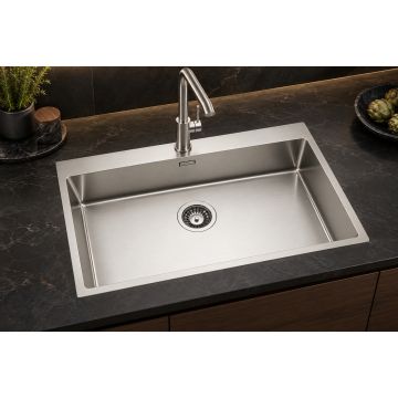 Enojno inox kuhinjsko korito SatinPlus 780×510 mm, vsadna ali ploska vgradnja za 80 cm omarico, varjena izvedba – TASCA ASOLO 74