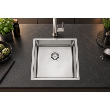Enojno inox kuhinjsko korito 440×440 mm, vgradna, ploska ali podpultna vgradnja za 50 cm omarico, brušena površina – ADRIA 40