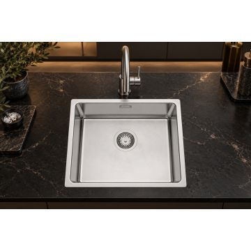 Enojno pomivalno korito inox brušeno 490×440 mm, vsadno korito za 60 cm omarico, brez odcejalnika, globina posode 20 cm – ADRIA 45