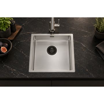 Enojno pomivalno korito Inox 440×440 mm, vsadna, ploska ali podvgradna instalacija za 50 cm omarico, odporno na praske – CANOVA DuriX 40