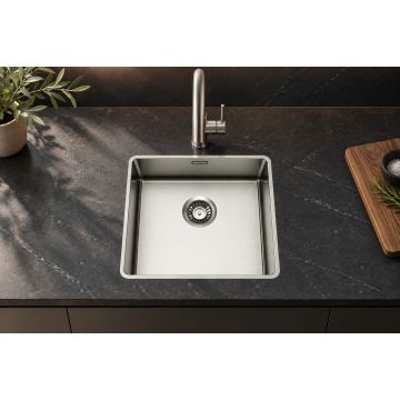Enojno pomivalno korito inox SatinPlus 416×416 mm, vsadno ali plosko za 45 cm omarico, brez odcejalnika – PURA SLIM 40 IS