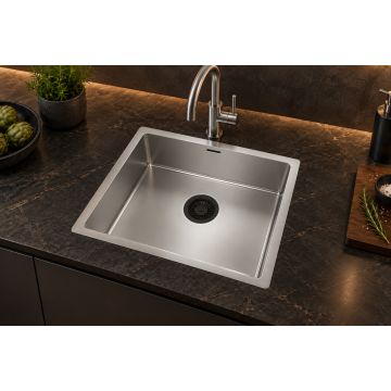 Enojno pomivalno korito nerjaveče jeklo 490×440 mm, vsadna, ploska ali ravna vgradnja za 60 cm omarico, odporno na praske – TASCA CANOVA DuriX 45