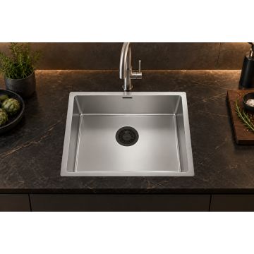 Inox kuhinjsko enojno korito nerjaveče jeklo AISI 304, 540×440 mm, vsadno ali podvgradno za 60 cm omarico, Ultra mat površina – TASCA CANOVA DuriX 50