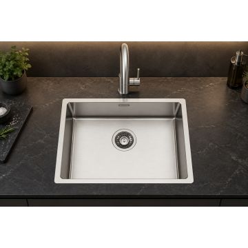 Enojni inox kuhinjski umivalnik nerjaveče jeklo SatinPlus 540×440 mm, vsadno korito za 60 cm omarico, brez odcejalnika – CANOVA 50