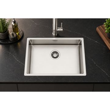 Pomivalno korito inox SatinPlus 590×440 mm, vsadno ali podvgradno za 70 cm omarico, s sifonom – CANOVA 55