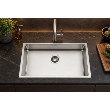 Korito za kuhinjo enojno inox SatinPlus 690×440 mm za 80 cm omarico, z globoko posodo in tremi načini vgradnje – CANOVA 65