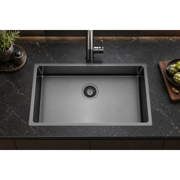 CANOVA 70 PVD GUN METAL – veliko inox pomivalno korito za omarice od 80 cm s tihim delovanjem