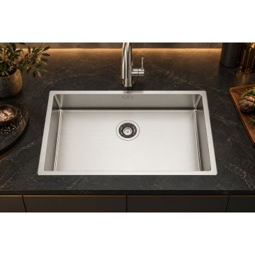Enojno inox pomivalno korito 740 × 440 mm, globina 200 mm, SatinPlus 3 vrste vgradnje za 80 cm omarico – TASCA CANOVA 70