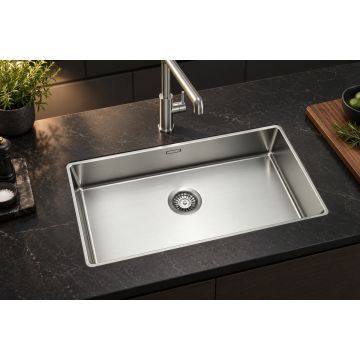 Enojno inox kuhinjsko korito SatinPlus 716×416 mm, vsadno ali plosko za 80 cm omarico, poglobljen odtok – PURA SLIM 70 IS