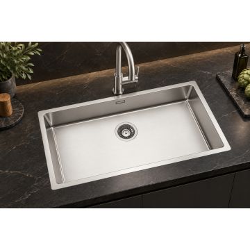 Enojno pomivalno korito inox SatinPlus 780×440 mm, 3 vrste vgradnje za 90 cm omarico, brez odcejalnika – CANOVA 74