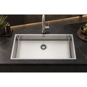 Enojno inox globoko pomivalno korito SatinPlus 840×440 mm, 3 možnosti vgradnje za 90 cm omarico – CANOVA 80