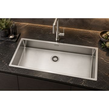 Enojno inox kuhinjsko korito SatinPlus obdelava, 940×440 mm, 3 možnosti vgradnje za 100 cm omarico, brez odcejalnika – CANOVA 90