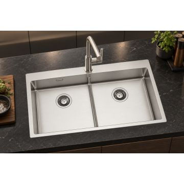 TASCA ICON 85 IF – dvojno pomivalno korito za omarico 90 cm, kjer je simetrija več kot estetika