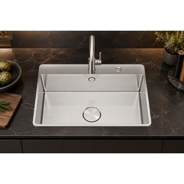IRIS 70 BM – enojno inox pomivalno korito brez odcejalne površine z armaturno polico (za 80 cm omarico)