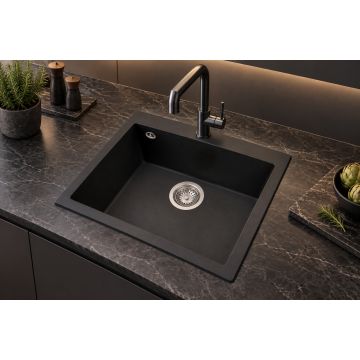 TASCA MITO 56 – granitno pomivalno korito enojno v črni barvi za 60 cm omarico